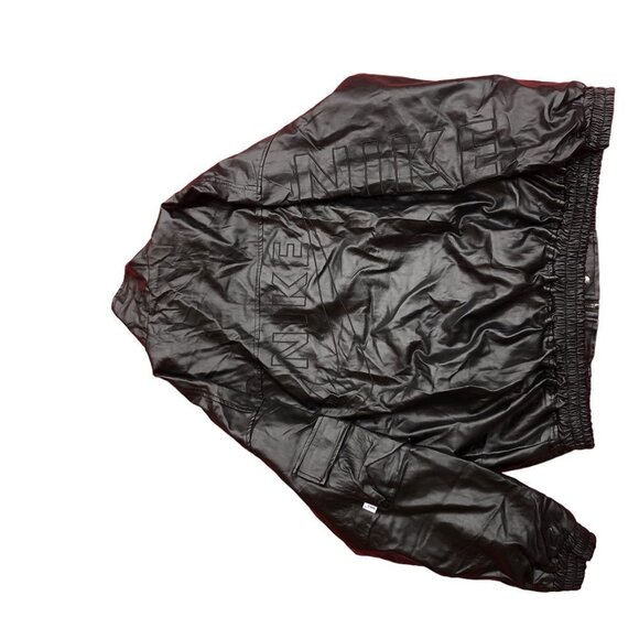 VINTAGE Nike Leather Jacket BIG LOGO Large Black - Picture 4 of 15